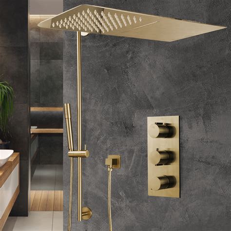 Thermostatic Showers On Sale Now Our Selections Of Fontana Brushed Gold Waterfall And Rainfall