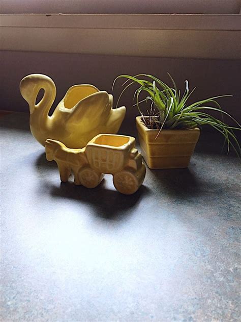 Vintage Shawnee Pottery Planters Yellow Swan Donkey With Etsy