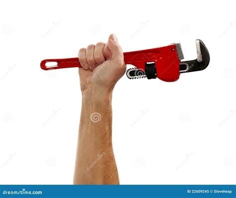 Senior Man Holding A Large Wrench Stock Image Image Of Caucasian Handyman