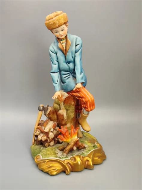 Capodimonte Lumberjack By Fire Figurine Signed Volta Colour Vintage