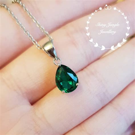 Pear Shaped Emerald Necklace May Birthstone Pendant Pear Cut Etsy