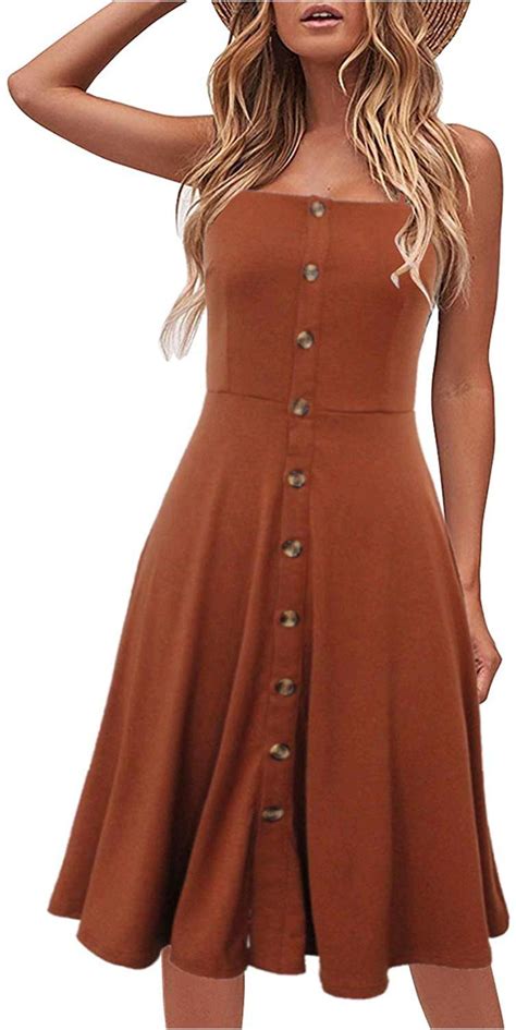 Berydress Womens Casual Beach Summer Dresses Solid Cotton Brown Size