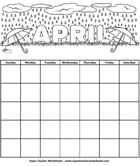 Students Can Color This April Calendar And Fill In The Dates Dont