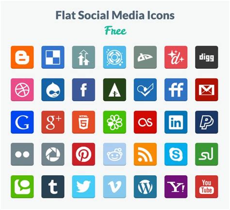 Free Flat Social Media Icons Set Con 35 Iconos Sociales Gratuitos