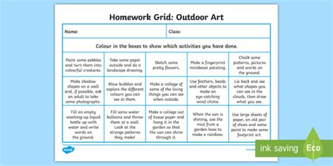 Outdoor Art Homework Grid Cfe First Level Twinkl