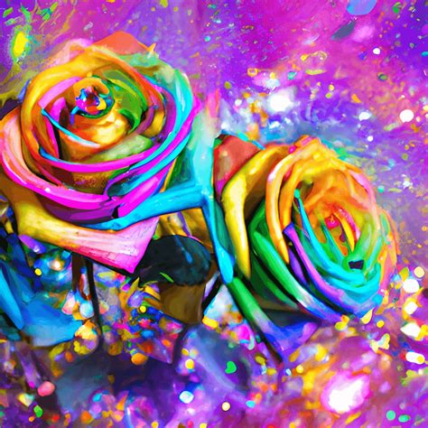 Rainbow Roses With Glitter Background And Paint Splatter · Creative Fabrica