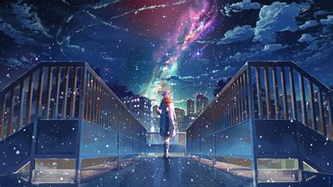82934 Anime Girl Starry Night Sky Snowking Milky Way Scenery