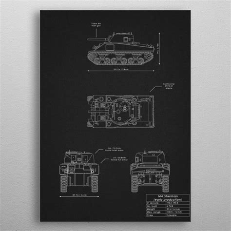 M4 Sherman Blueprint Poster By Iwoko Displate Metal Posters