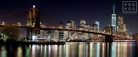 Panoramic Skyline Of Brooklyn Bridge And Manhattan At Night Fine Art