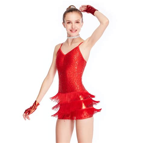 Midee Jazz Dance Costume Sequins Camisole With Tassels Skirt Biketard Latin Dance Stage