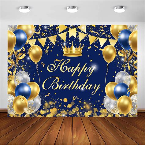Avezano Navy Blue And Gold Happy Birthday Backdrop For Boy