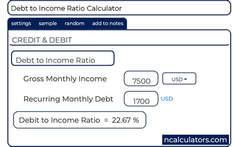 The debt ratio is calculated by dividing total liabilities by total assets. Debt to Income Ratio Calculator