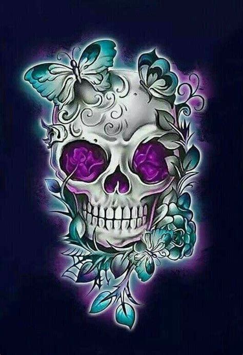 Purple Eyed Skull In 2020 Sugar Skull Artwork Sugar Skull Tattoos