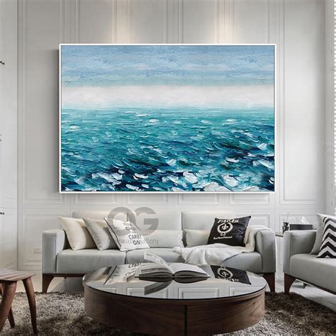 Framed Large Ocean Canvas Art Textured Abstract Wave Canvas Etsy
