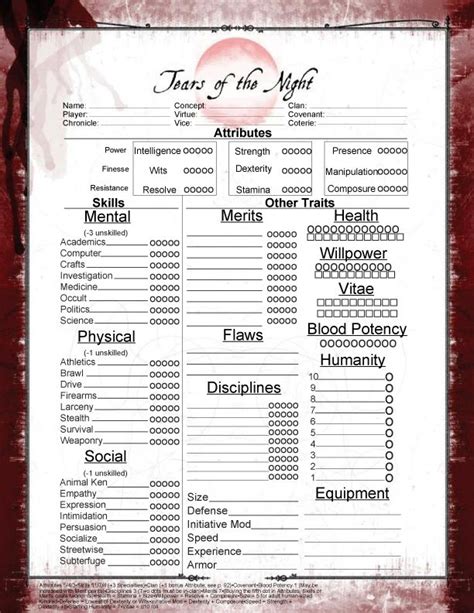 Vampire The Requiem Character Sheet