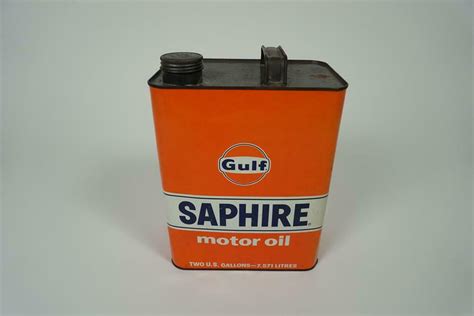 Unusual Early 1960s Gulf Sapphire Motor Oil Two Gallon Tin Wi