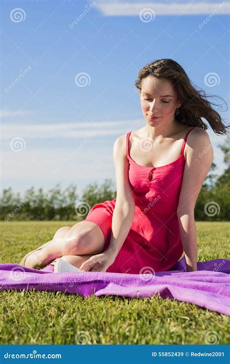 Cute Brunette Girl Enjoys Sun In Park Stock Image Image Of Model Adult 55852439