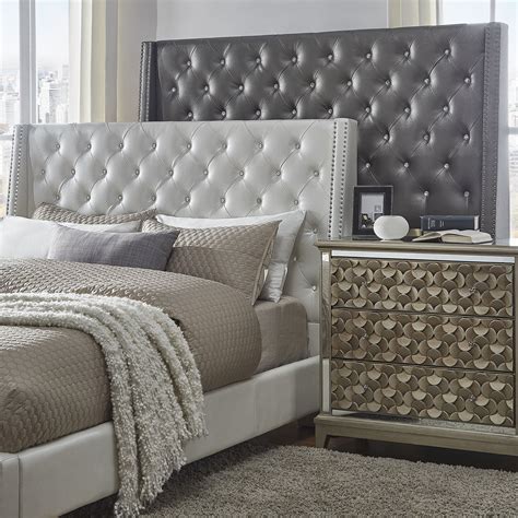 Aurora Faux Leather Crystal Tufted Nailhead Wingback Headboard By