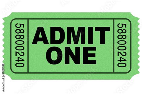 Admit One Movie Ticket Green Isolated On White Environment Buy This