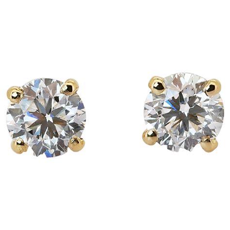 Gorgeous K Yellow Gold Stud Earrings With Carat Natural Diamonds