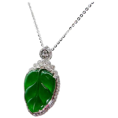 Certified Type A Jadeite Jade Diamond Pendant Drop Necklace Imperial