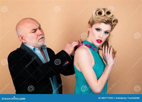 Crafty Blonde Woman Want To Marry Rich Sugar Daddy To Get His Money Difference Of Ages Concept
