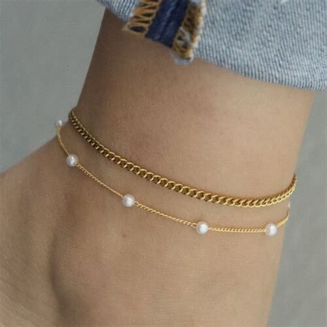 Gold Pearl Anklet Freshwater Pearl Ankle Bracelet Dainty Etsy