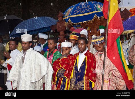 A Street Procession Of Church Priests And Deacons During Timkat The