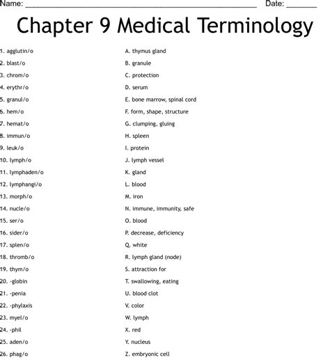 Week 7 Terminology Worksheet Hematologic Printable Word Searches