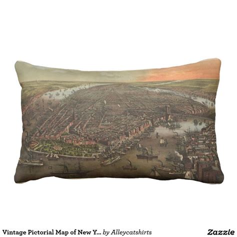 Vintage Pictorial Map Of New York City 1873 Lumbar Pillow Zazzle