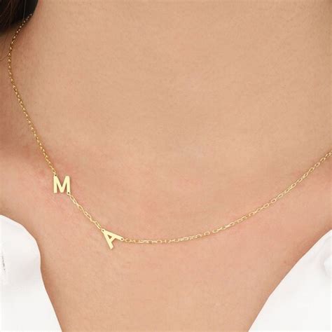 14K Solid Gold Initial Necklace Sideways Personalized Etsy