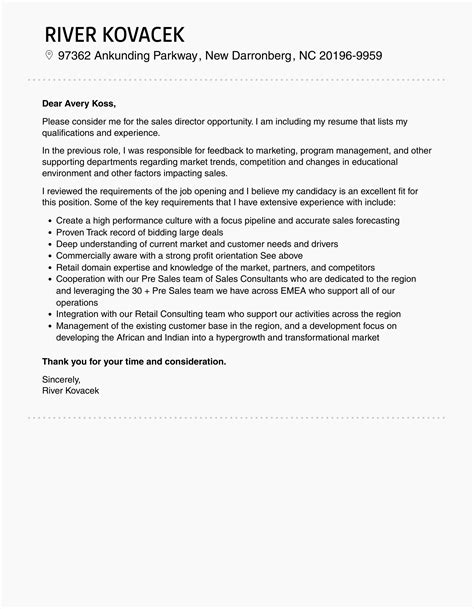 Sales Director Cover Letter Velvet Jobs