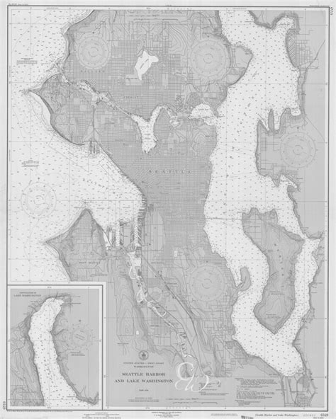 Seattle Lake Washington Nautical Chart Map 1948 Grey Digital Etsy