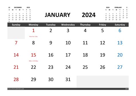 Free January 2024 Calendar Template With Holidays