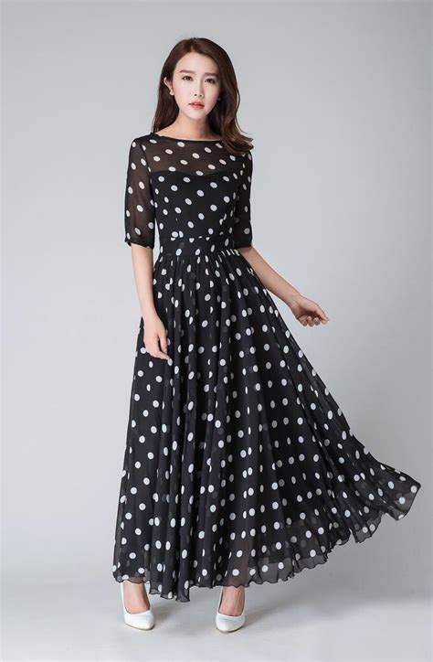 Polka Dot Dress Prom Dress Black White Dress Chiffon Dress