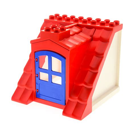 Hier siehst du die bespielbare rückseite von einem haus aus lego® duplo. 1 x Lego Duplo Dach gross rot weiß 8x8x8 Tür blau Haus ...