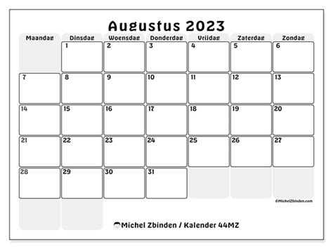 Kalender Augustus 2023 44mz Michel Zbinden Sr