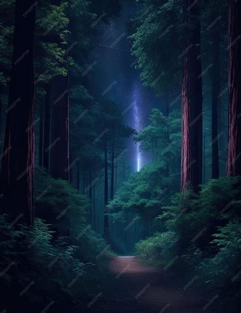 Premium Ai Image Mysterious Dark Forest With A Path In The Middle 3d