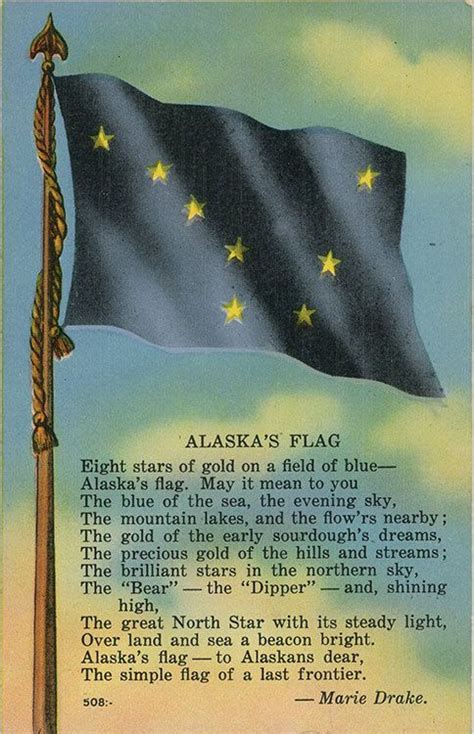 Alaskas Flag State Song Marie Drake Poem Vintage Greeting Postcard