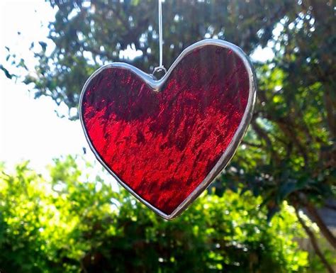 Red Heart Stained Glass Sun Catcher Tiffany Glass Heart Suncatcher Valentine T Idea