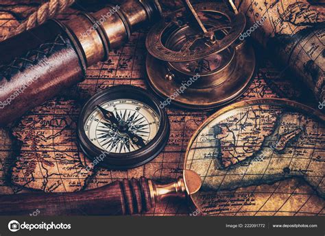 Old Vintage Compass On Ancient Map Stock Photo By ©dmitryrukhlenko