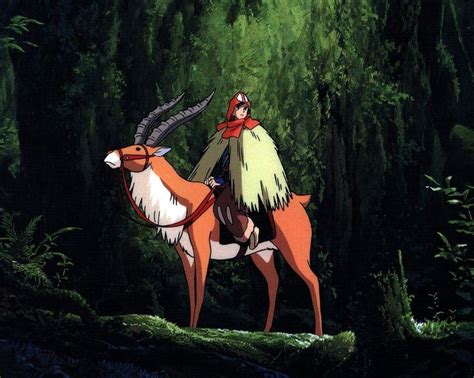 An Animated Image Of A Woman Riding On The Back Of A Deer In A Forest