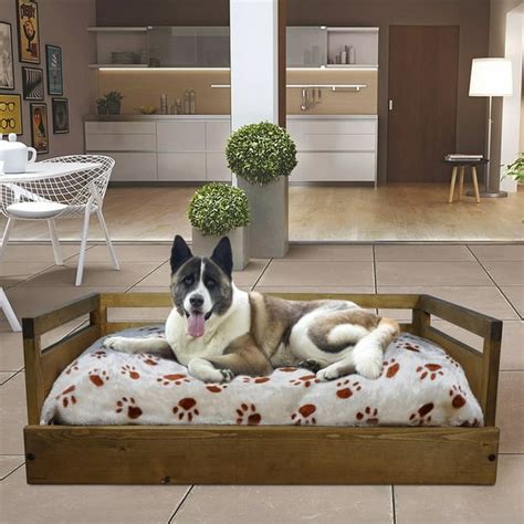 Wooden Pet Bed With Removable Cushion Rustic Brown Large Walmart