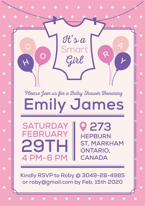 “its A Baby Girl” Free Shower Invitation Card Design Template Ai