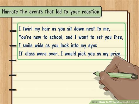 Maybe you would like to learn more about one of these? How to Write Meaningful Lyrics (with Pictures) - wikiHow