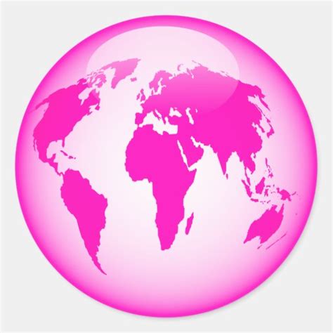 Pink Glossy Globe Classic Round Sticker Uk