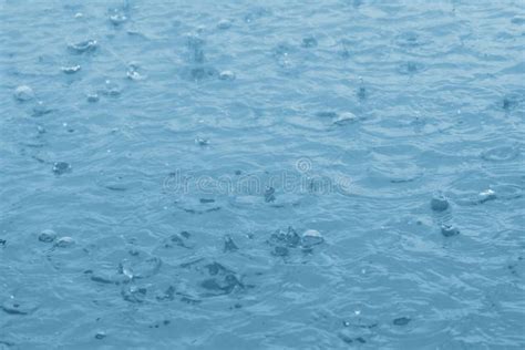 Blue Color Tone Of Close Up Rain Water Drop Falling Stock Photo Image