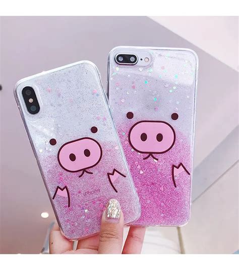 Gimfun Kawaii Pink Gradient Cartoon Pig Phone Case For Iphone 7 6 6s 8