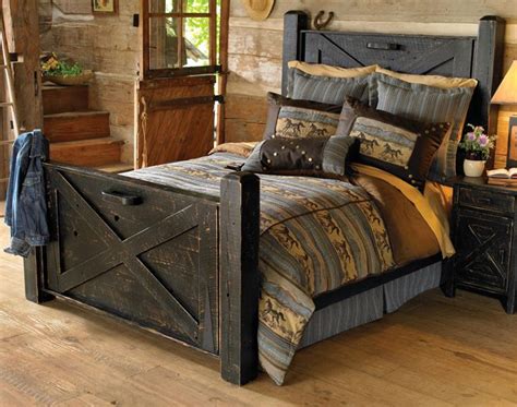 Black Distressed Barn Door Bed King Rustic Bedroom Furniture