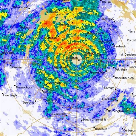 Current and today s conditions temperature weather icon feels like temperature min max sydney bom rain radar april 19 23 2015 youtube. Freak cyclone appears over Melbourne in radar glitch